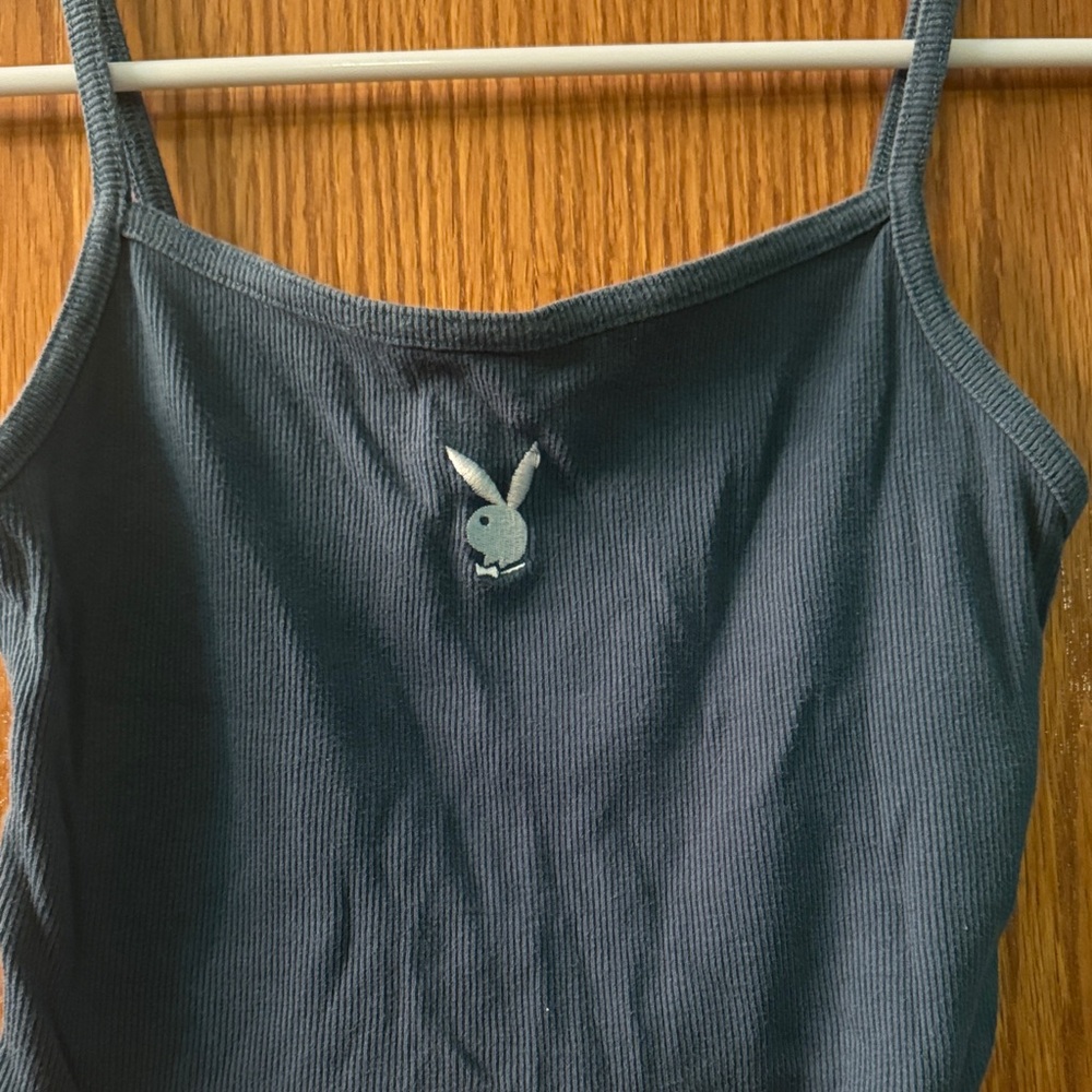 PLAYBOY Navy Ribbed Cropped Tank